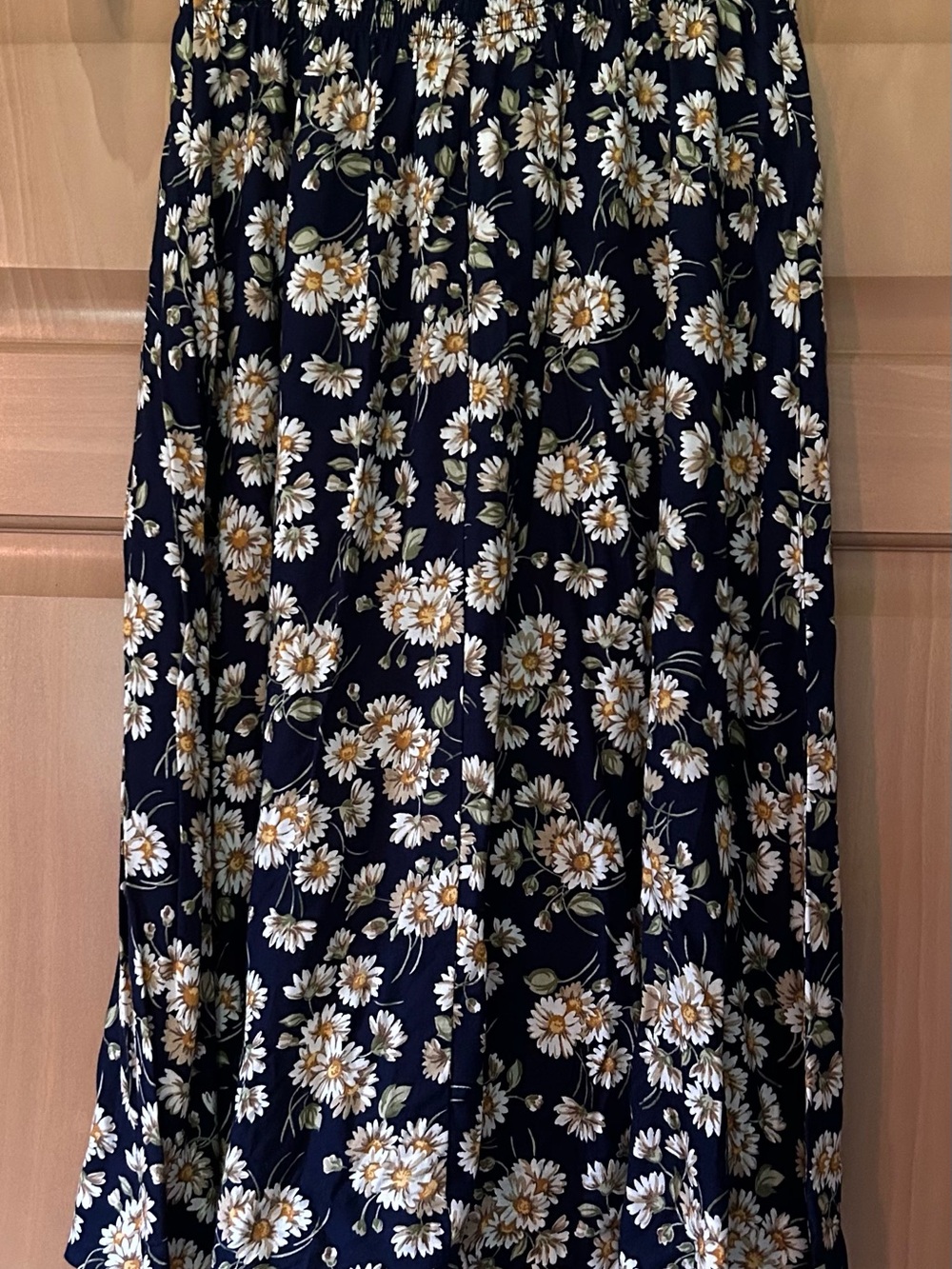 Vintage Two Twenty Navy Blue Daisy Print Maxi Skirt Cottagecore Whimsigoth Flowy